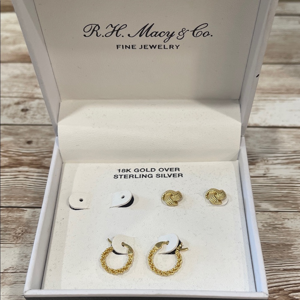 Gold Over Sterling Silver Earrings 2-piece Set NWT Retails $100